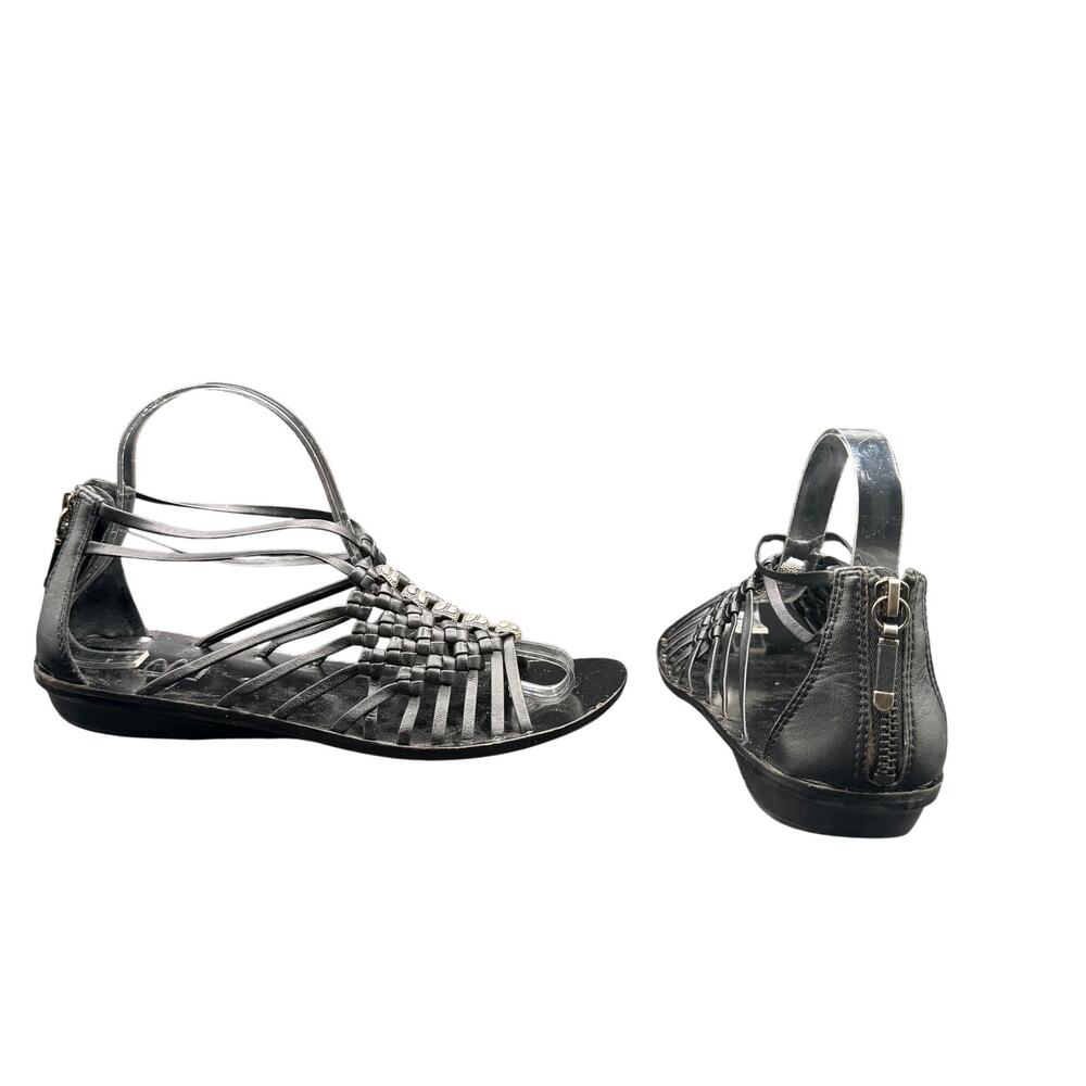 B Makowsky Black Leather Gladiator Sandals Women’s 6.5M Zip Back